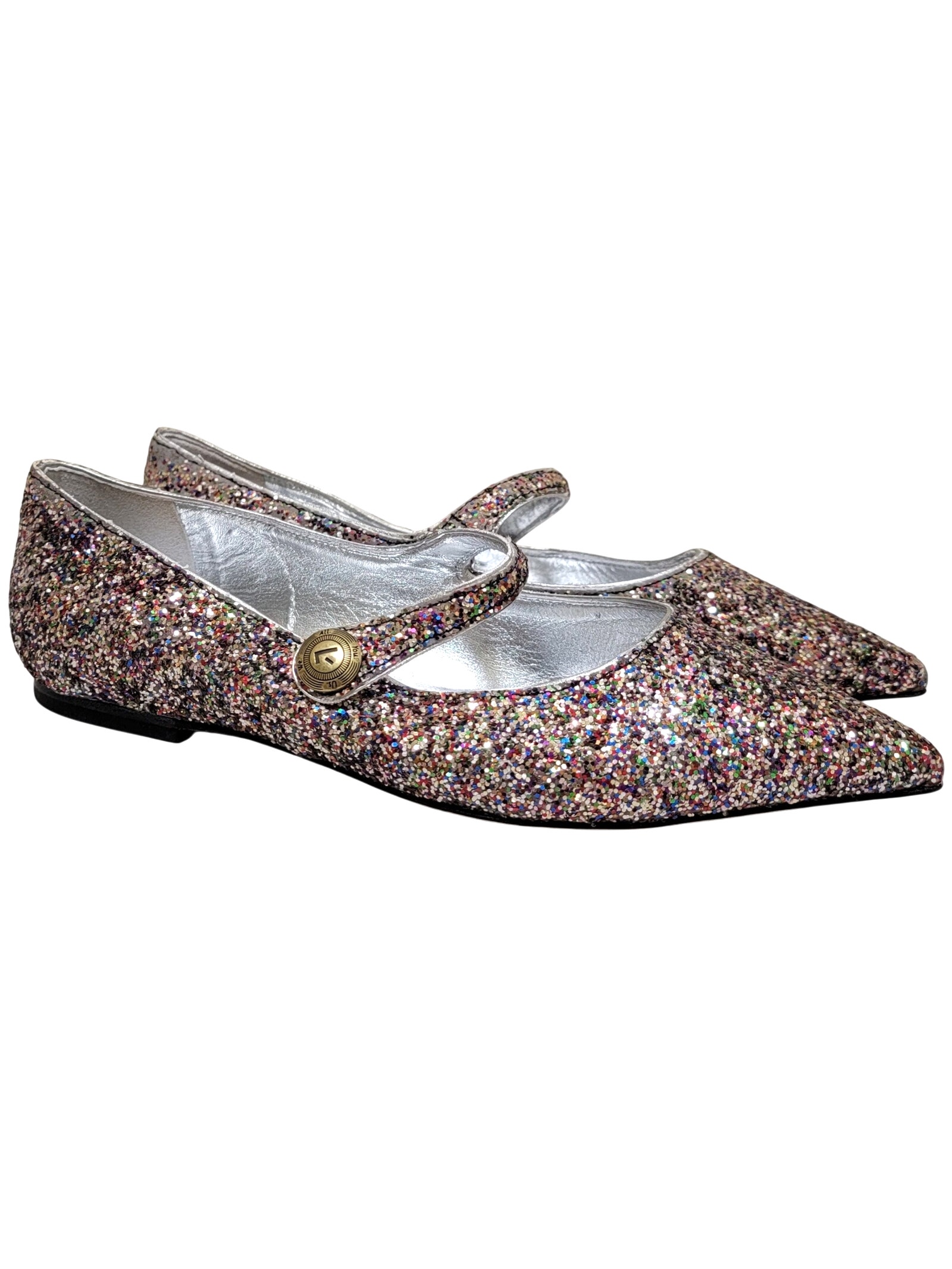 Larroud Women Caroline Pointed Toe Mary Jane Flats Size Us 7.5 Multi Glitter